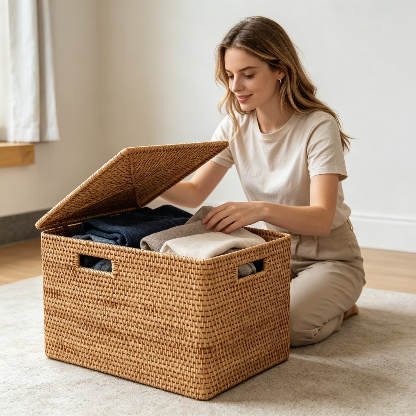 ๐ฟ Storage Basket | Handwoven Rattan Texture | Home Organization | Family Essential | Natural Rustic Charm