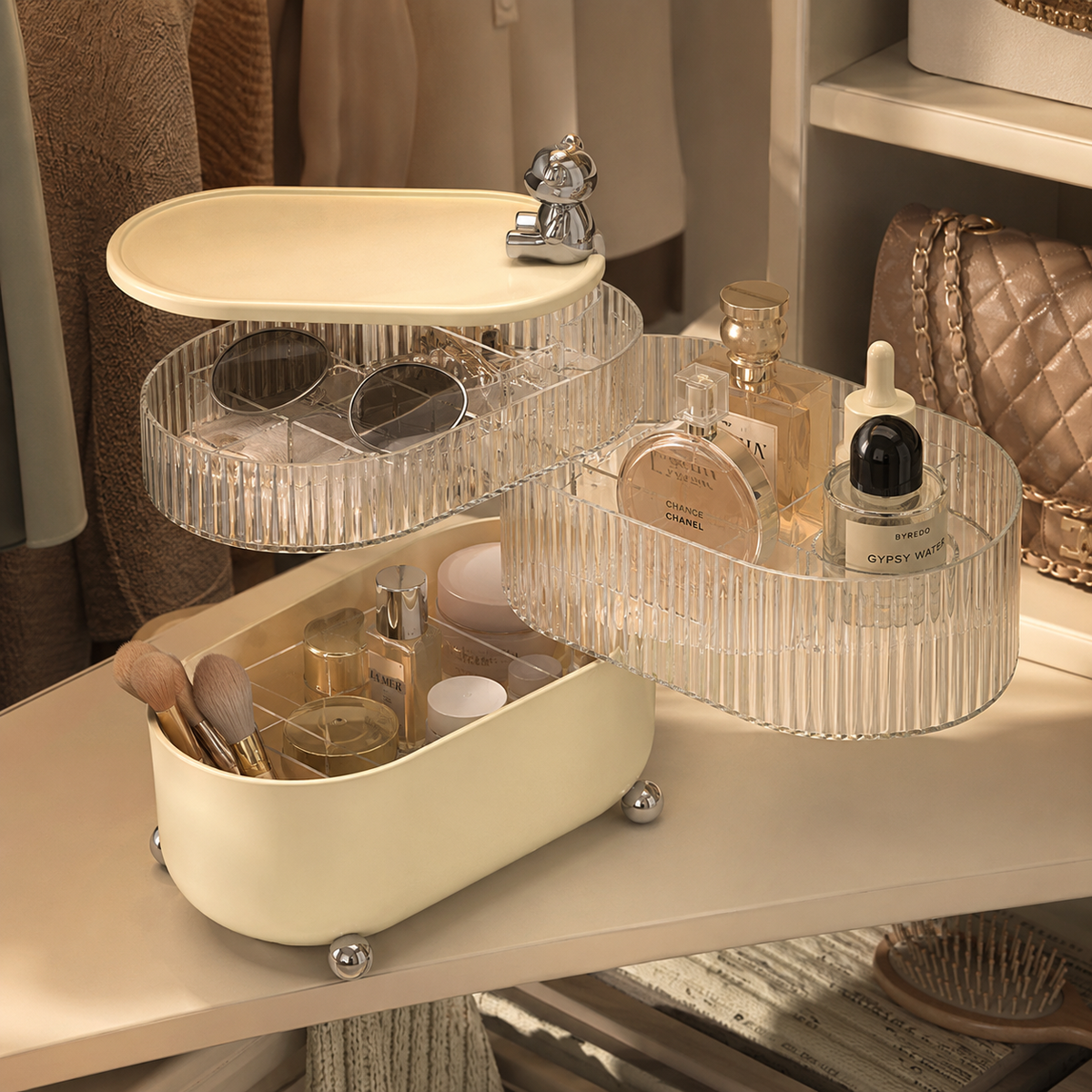 🧸 Beauty Organizer | Clear Compartments | Elegant Vanity Storage