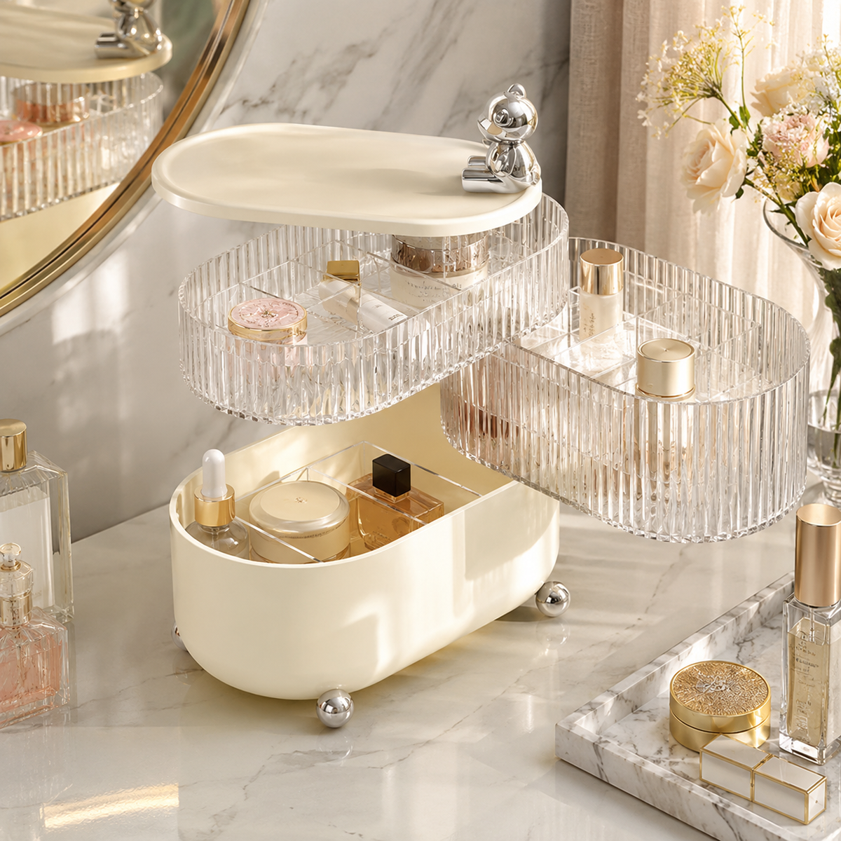 🧸 Beauty Organizer | Clear Compartments | Elegant Vanity Storage
