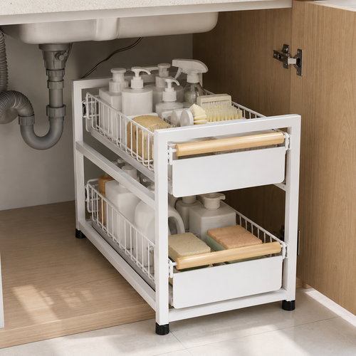 🧺 Kitchen Rack | Pull-Out Baskets | 2-Tier Storage