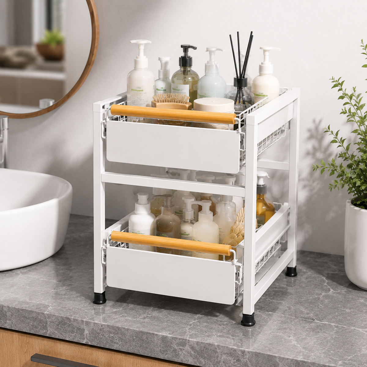 🧺 Kitchen Rack | Pull-Out Baskets | 2-Tier Storage