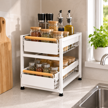 🧺 Kitchen Rack | Pull-Out Baskets | 2-Tier Storage