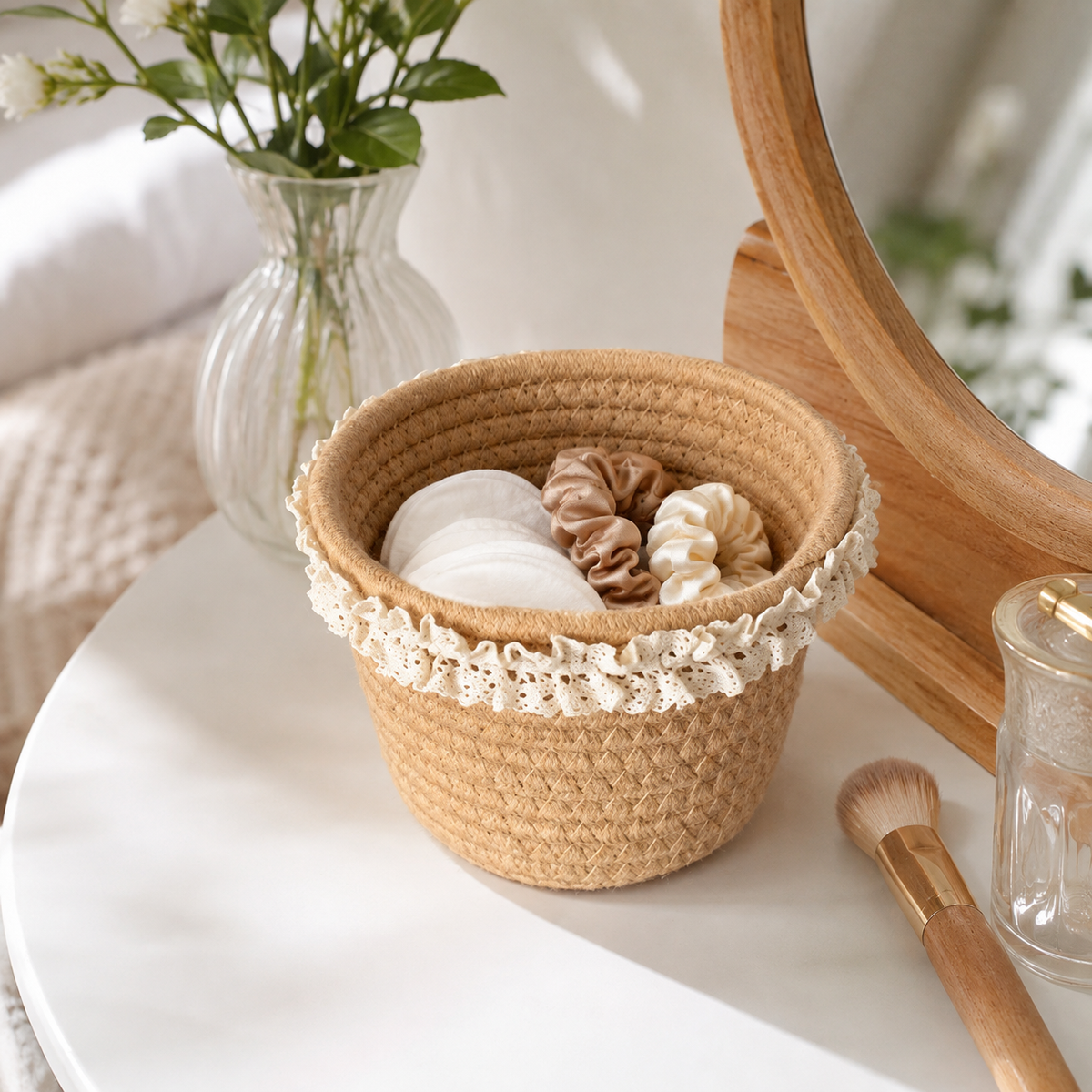 🤎 Lace Storage Basket | Woven Texture | Cottage Charm
