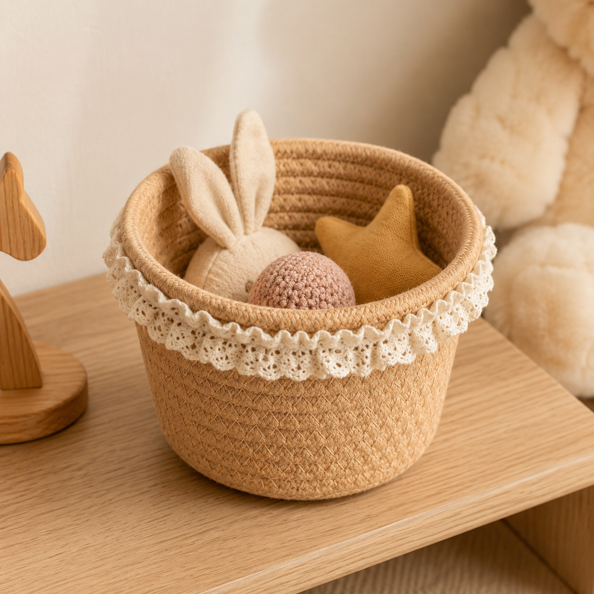 🤎 Lace Storage Basket | Woven Texture | Cottage Charm