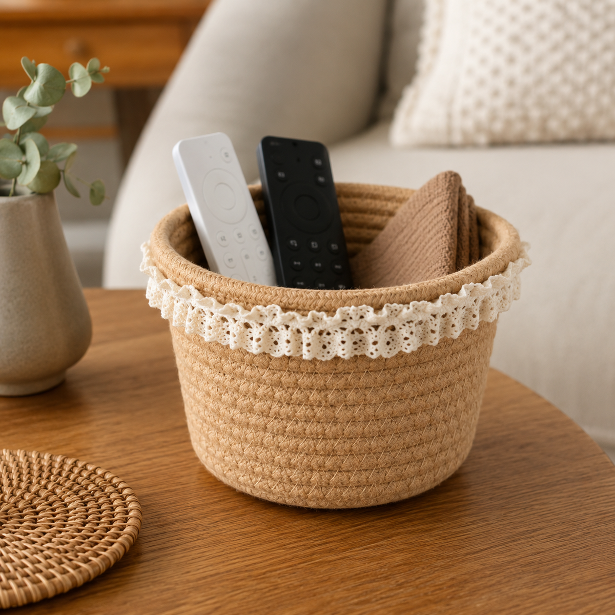 🤎 Lace Storage Basket | Woven Texture | Cottage Charm