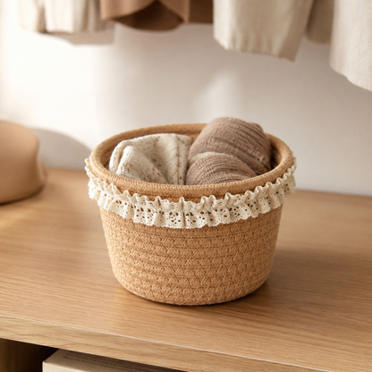 🤎 Lace Storage Basket | Woven Texture | Cottage Charm