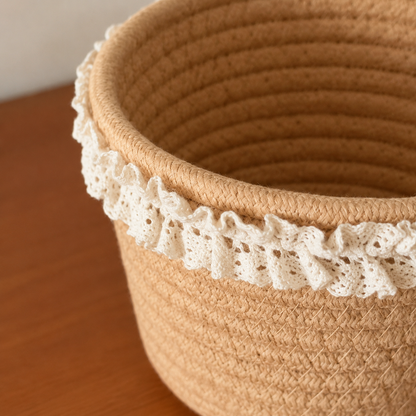 🤎 Lace Storage Basket | Woven Texture | Cottage Charm