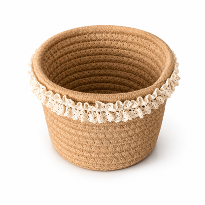 🤎 Lace Storage Basket | Woven Texture | Cottage Charm