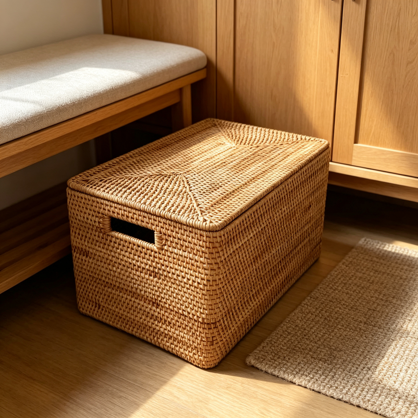 🌿 Storage Basket | Handwoven Rattan Texture | Home Organization | Family Essential | Natural Rustic Charm