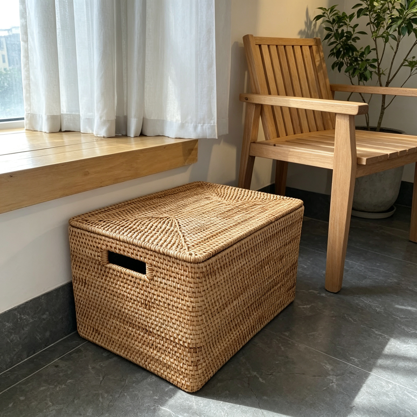 🌿 Storage Basket | Handwoven Rattan Texture | Home Organization | Family Essential | Natural Rustic Charm