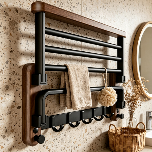 🧺 Towel Rack | Wood-Metal Frame | Bathroom Storage | Homeowners | Foldable Space-Saver