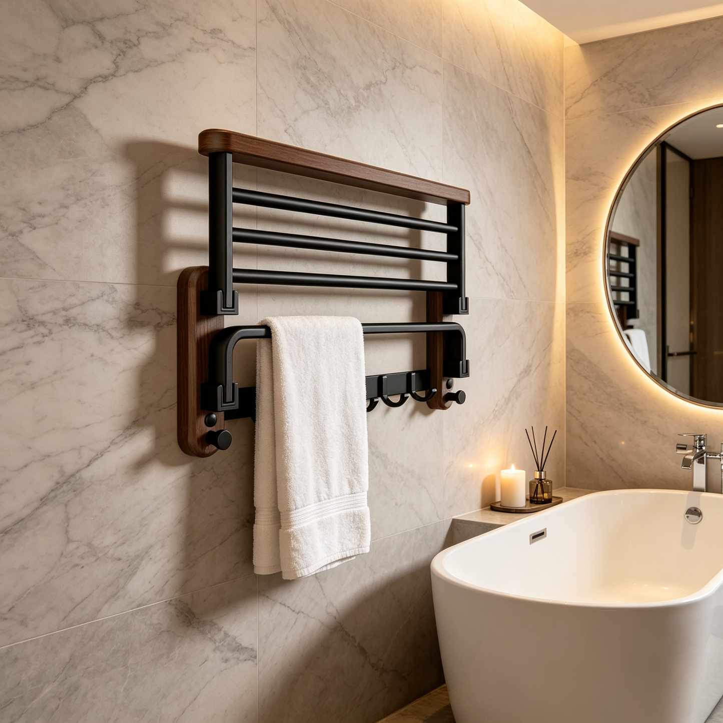 🧺 Towel Rack | Wood-Metal Frame | Bathroom Storage | Homeowners | Foldable Space-Saver