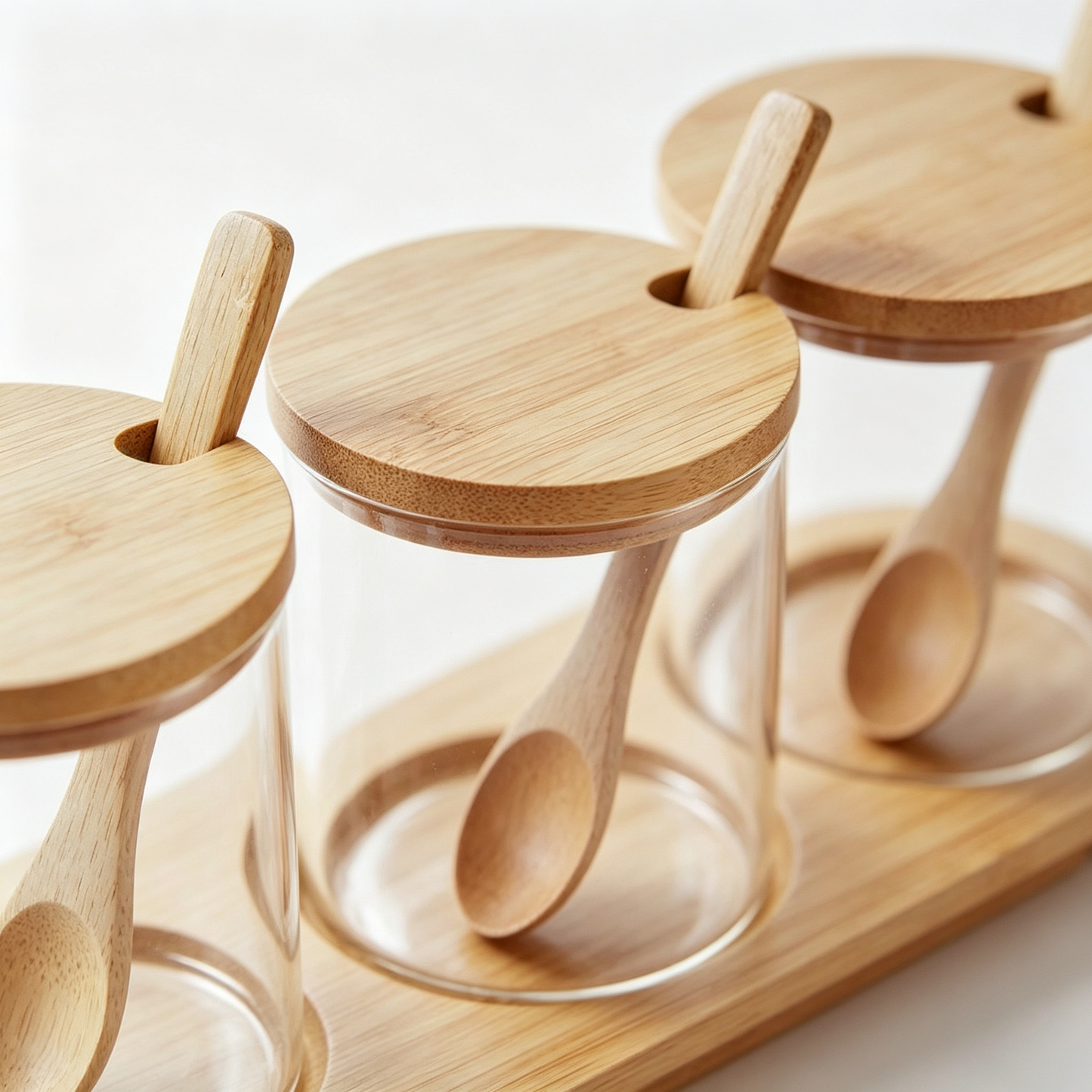 🧂 Spice Jar Set | Glass Bamboo Design | Kitchen Seasoning | Home Cooks | Elegant Countertop Display
