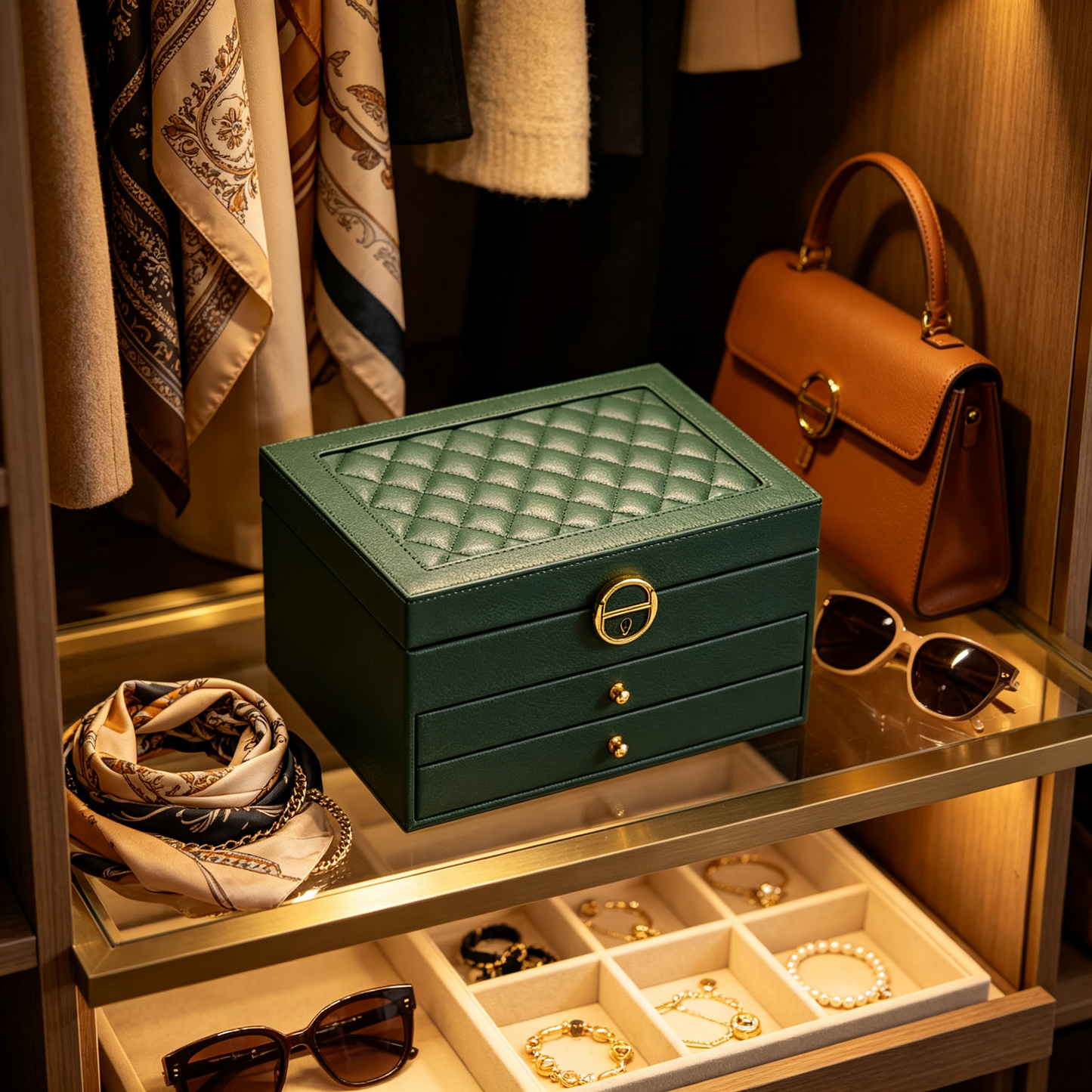💎 Jewelry Organizer | Quilted Leather | Vanity Storage | Jewelry Lovers | Elegant Drawer Design