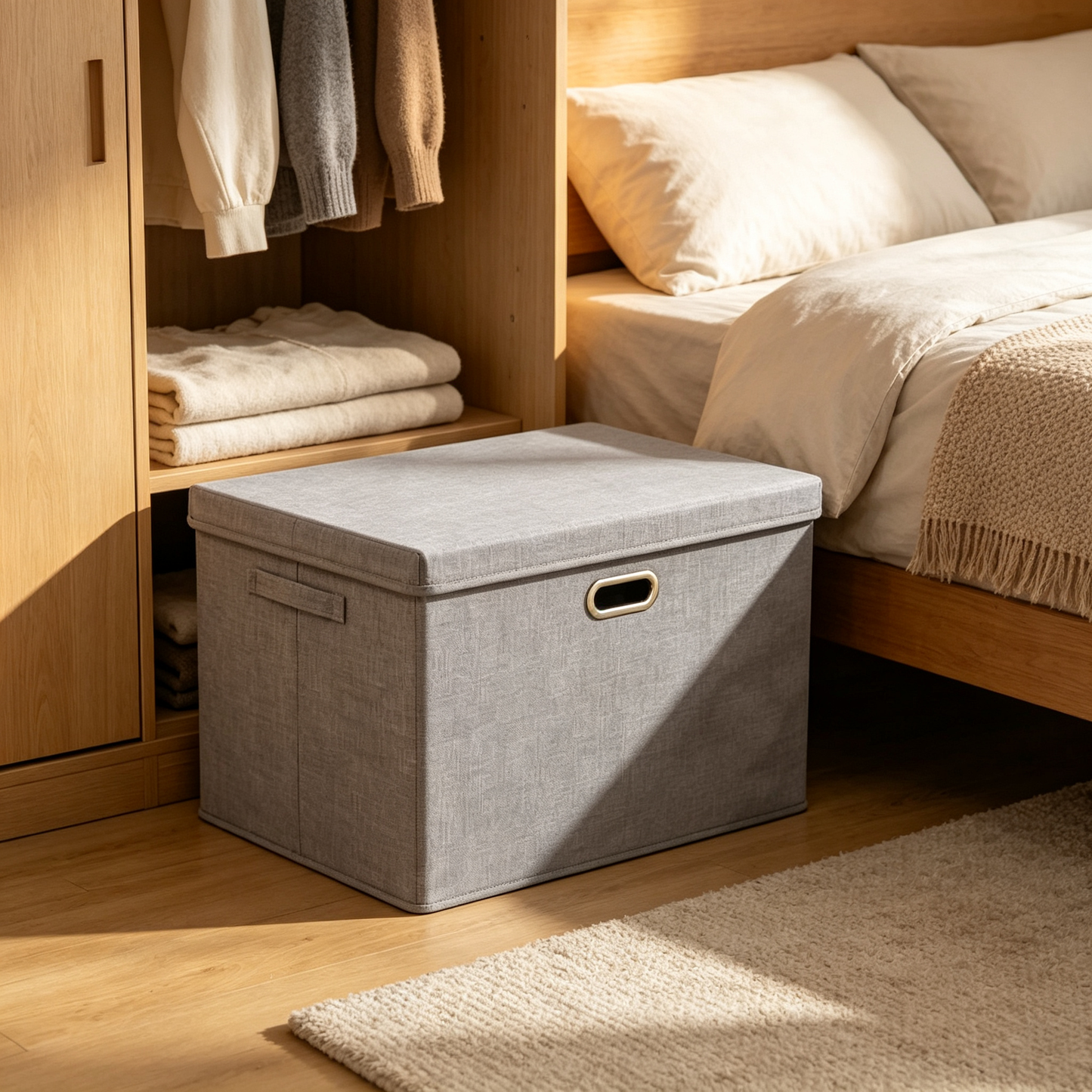 🧺 Storage Box | Cotton Linen Fabric | Home Organization | Family Essential | Minimalist Gray Style