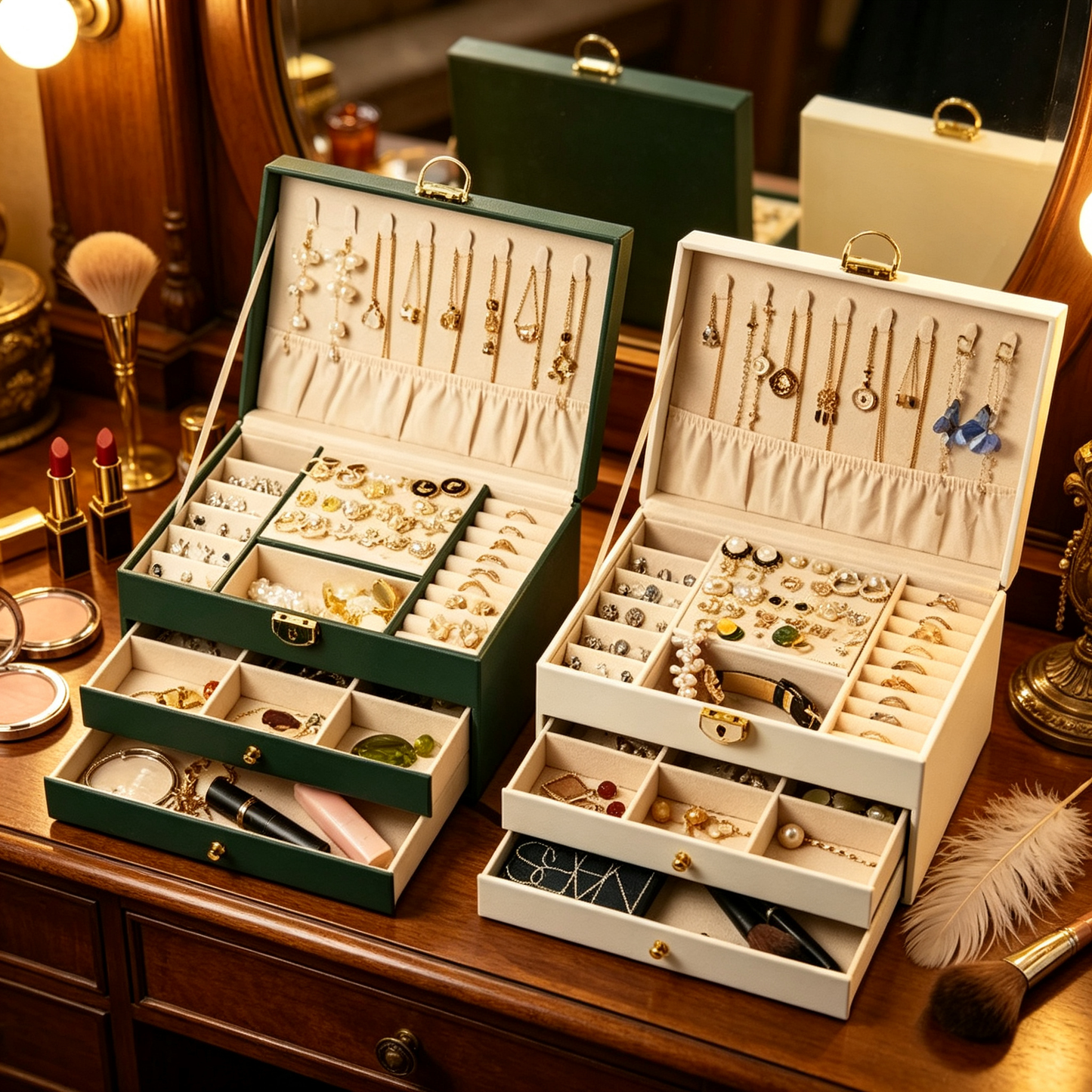 💎 Jewelry Organizer | Quilted Leather | Vanity Storage | Jewelry Lovers | Elegant Drawer Design