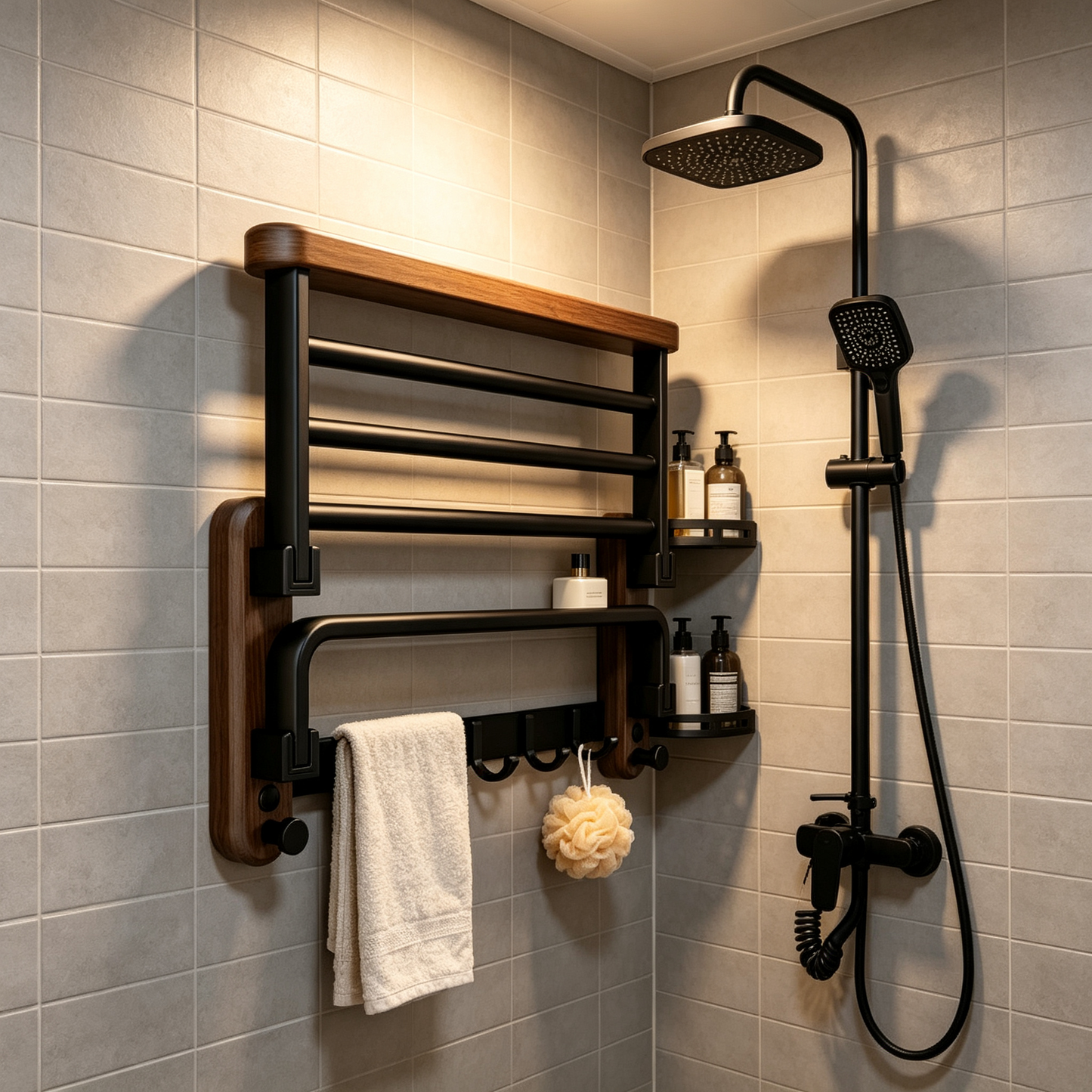 🧺 Towel Rack | Wood-Metal Frame | Bathroom Storage | Homeowners | Foldable Space-Saver