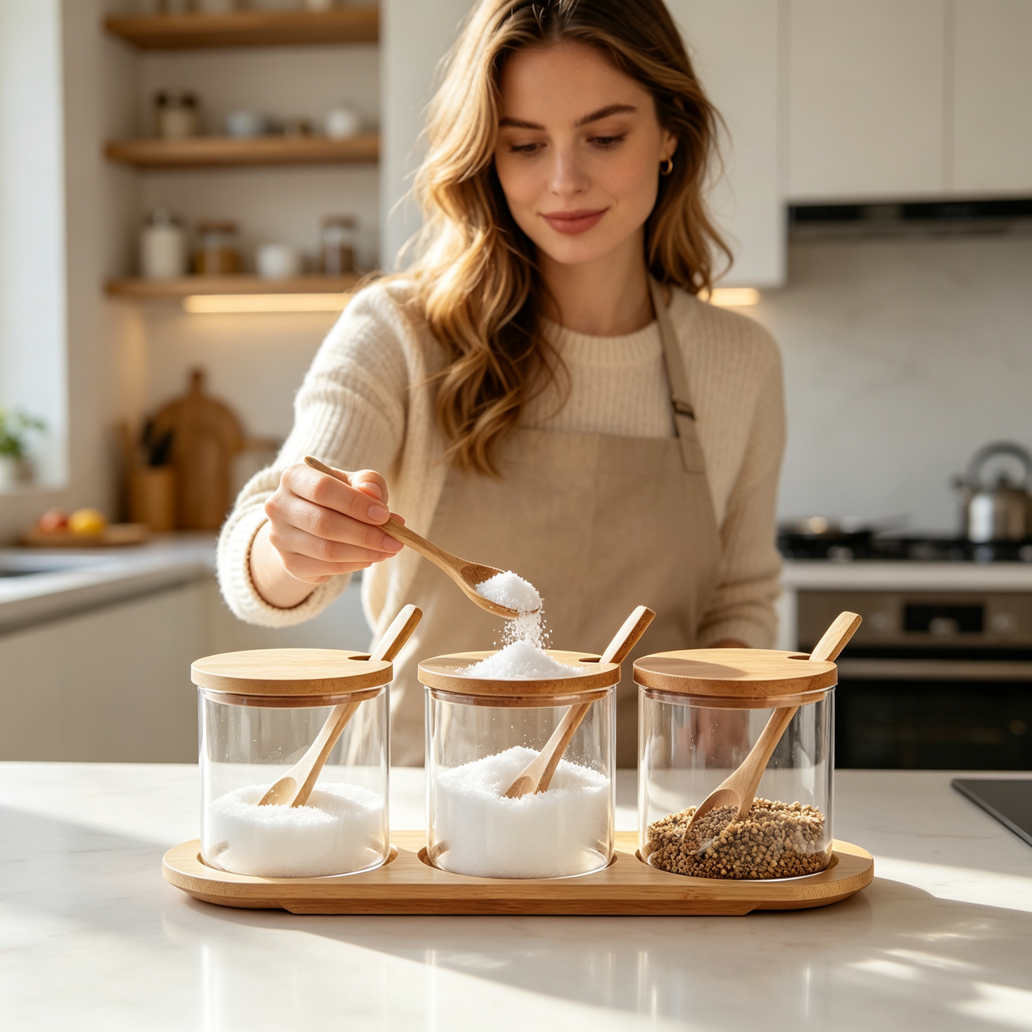 🧂 Spice Jar Set | Glass Bamboo Design | Kitchen Seasoning | Home Cooks | Elegant Countertop Display