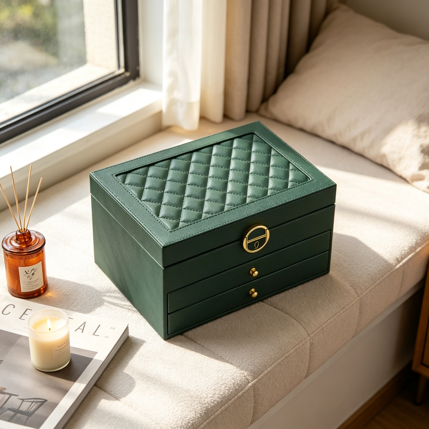 💎 Jewelry Organizer | Quilted Leather | Vanity Storage | Jewelry Lovers | Elegant Drawer Design