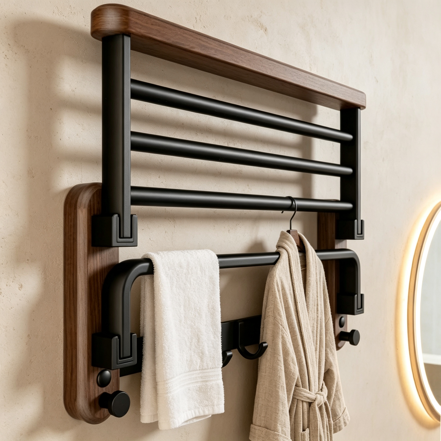 🧺 Towel Rack | Wood-Metal Frame | Bathroom Storage | Homeowners | Foldable Space-Saver