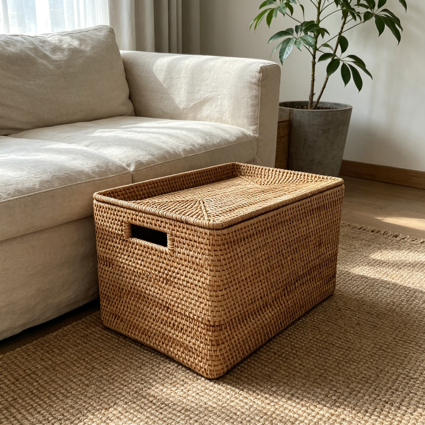 🌿 Storage Basket | Handwoven Rattan Texture | Home Organization | Family Essential | Natural Rustic Charm