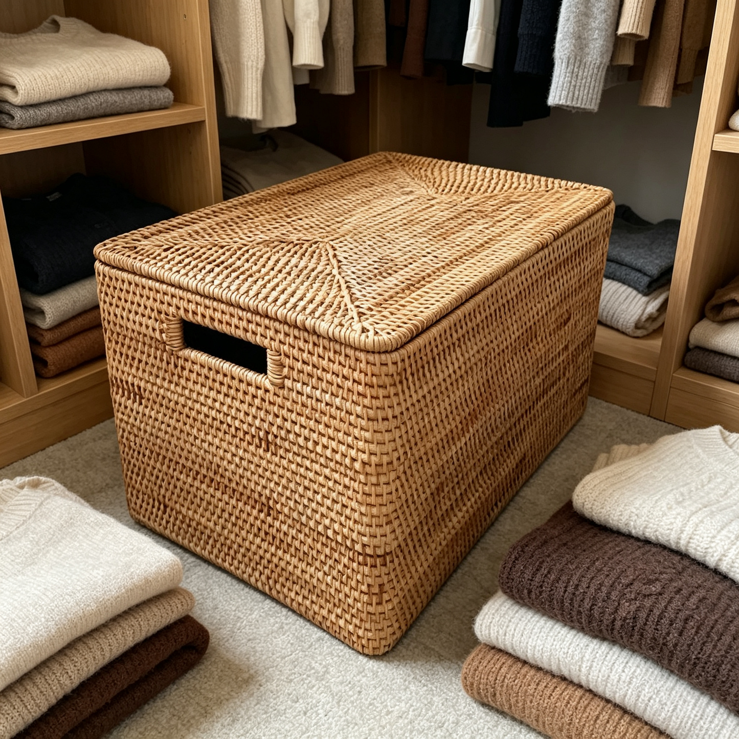 🌿 Storage Basket | Handwoven Rattan Texture | Home Organization | Family Essential | Natural Rustic Charm