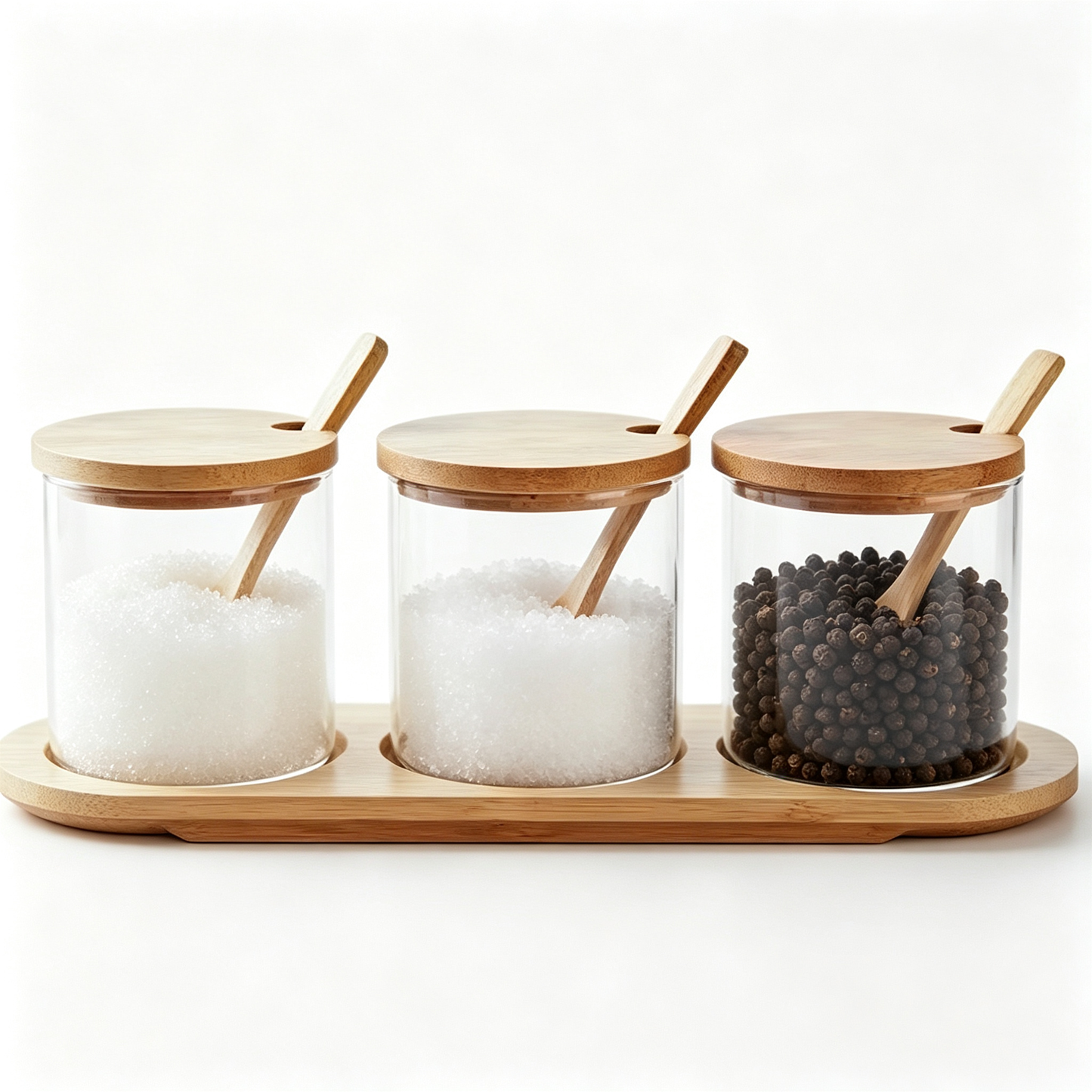 🧂 Spice Jar Set | Glass Bamboo Design | Kitchen Seasoning | Home Cooks | Elegant Countertop Display