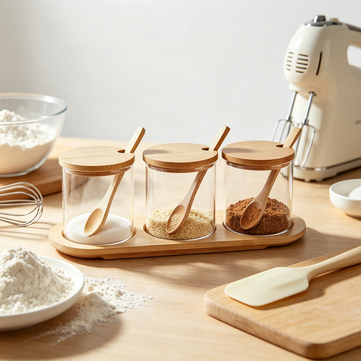 🧂 Spice Jar Set | Glass Bamboo Design | Kitchen Seasoning | Home Cooks | Elegant Countertop Display