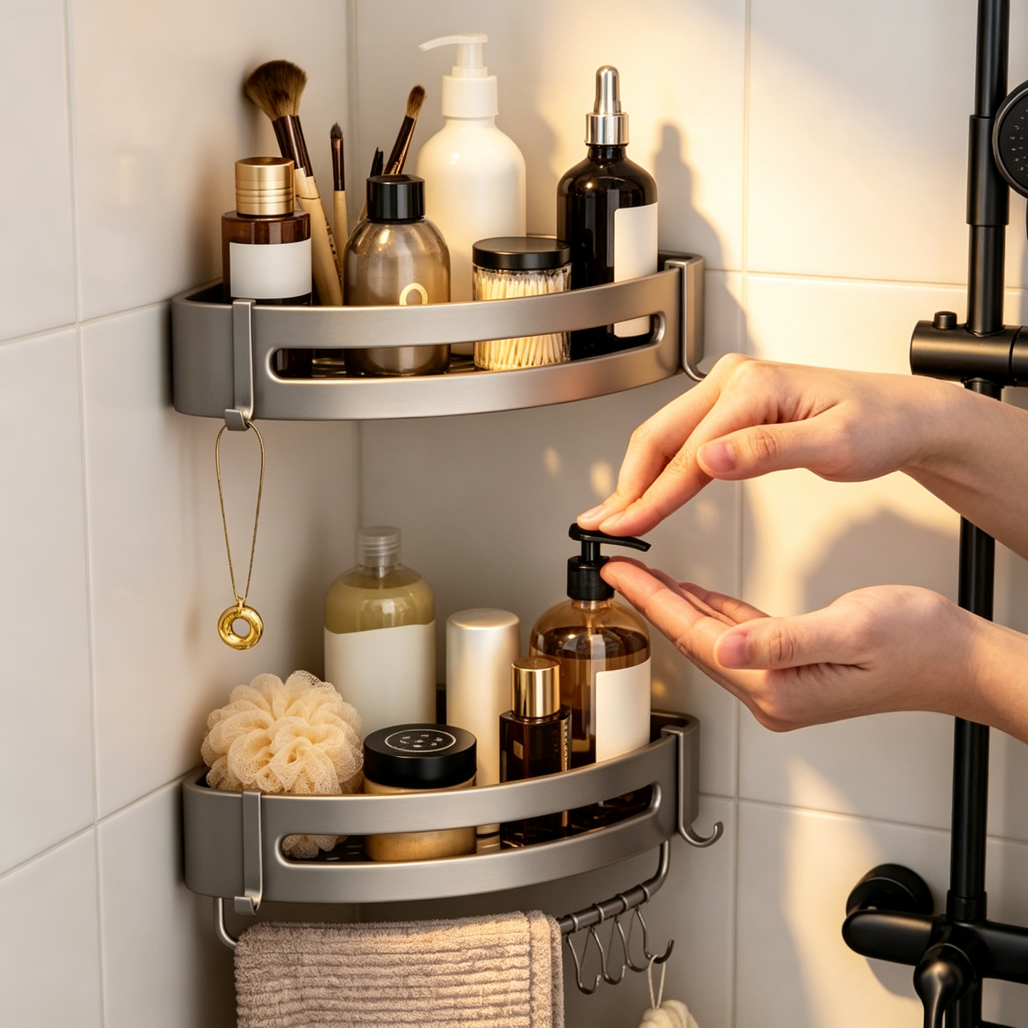 🛁 Bathroom Organizer | Rust-Resistant Metal | Shower Corner | Homeowners | Space-Saving Design