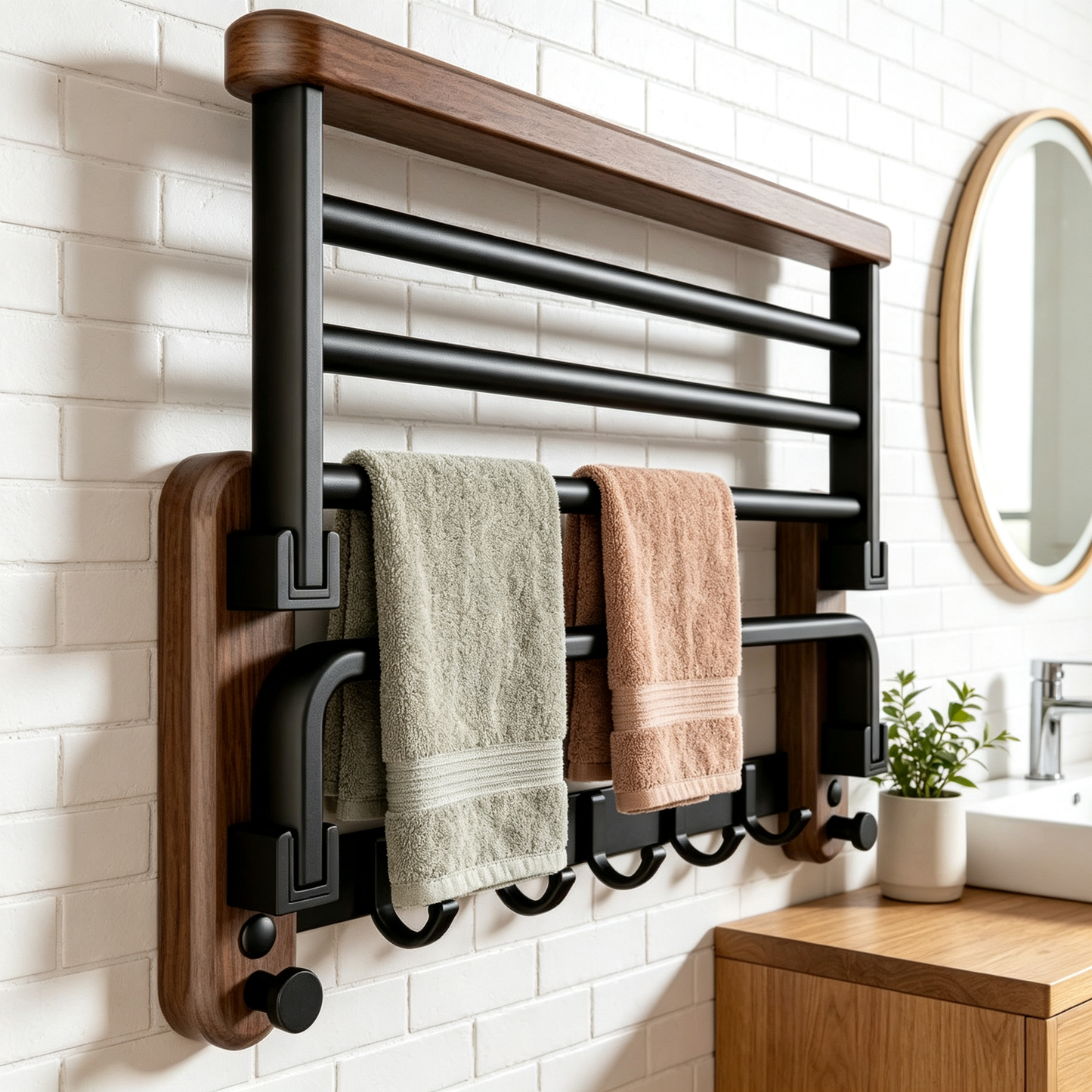 🧺 Towel Rack | Wood-Metal Frame | Bathroom Storage | Homeowners | Foldable Space-Saver